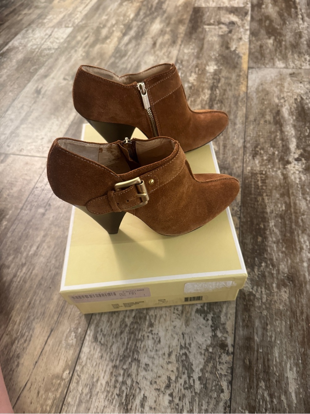 Michael Kors Chestnut Suede Ankle Booties with Buckle